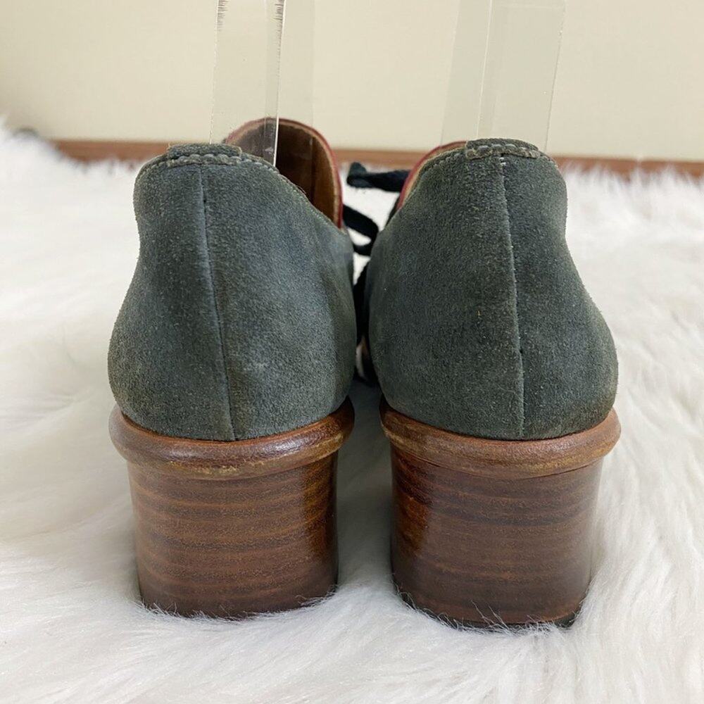 Vintage Gray Suede & Red Leather Lace Up Shoes Block Heel Made in Italy Sz 10AA - Picture 4 of 9